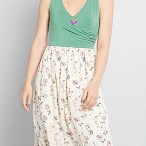 ModCloth Green Floral Boundless Enjoyment Sleeveless Maxi Dress